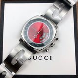 Gucci Grip Quartz Chronograph Red Dial Silver Steel Strap Watch For Men - YA157303