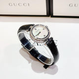 Gucci Diamantissima Diamonds Mother of Pearl Dial Black Leather Strap Watch For Women - YA141511