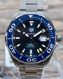 Tag Heuer Aquaracer Calibre 5 Blue Dial Silver Steel Strap Watch for Men - WAY201B.BA0927