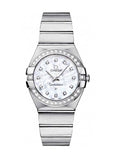 Omega Constellation Quartz Diamonds Silver Dial Silver Steel Strap Watch for Women - 123.15.27.60.55.004