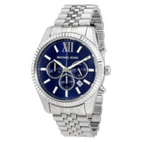 Michael Kors Lexington Chronograph Blue Dial Silver Steel Strap Watch for Men - MK8280