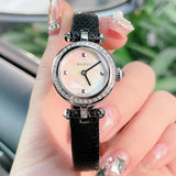 Gucci Diamantissima Diamonds Mother of Pearl Dial Black Leather Strap Watch For Women - YA141511