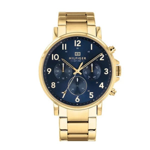 Tommy Hilfiger Daniel Chronograph Blue Dial Gold Steel Strap Watch for Men - 1710384