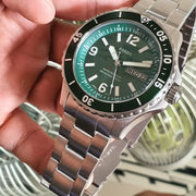 Fossil FB-03 Chronograph Green Dial Silver Steel Strap Watch for Men - FS5726