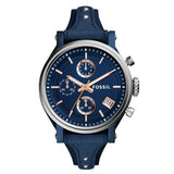 Fossil Boyfriend Sport Chronograph Blue Dial Blue Leather Strap Watch for Women - ES4113