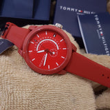 Tommy Hilfiger Denim Quartz Red Dial Red Rubber Strap Watch for Men - 1791480