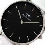 Daniel Wellington Classic Petite Bondi Black Dial White Leather Strap Watch For Women - DW00100284