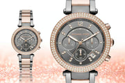 Michael Kors Parker Chronograph Grey Dial Two Tone Steel Strap Watch For Women - MK6440