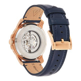 Fossil Grant Automatic Skeleton Navy Blue Dial Navy Blue Leather Strap Watch for Men - ME3102