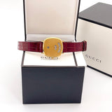 Gucci Grip Quartz Gold Dial Maroon Leather Strap Watch For Women - YA157413