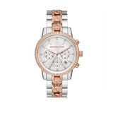 Michael Kors Ritz Chronograph Silver Dial Two Tone Steel Strap Watch For Women - MK6938