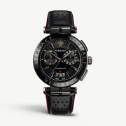 Versace V-Racer Aion Chronograph Black Dial Black Leather Strap Watch for Men - VBR030017