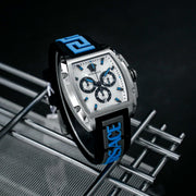 Versace Dominus Chronograph Silver Dial Black Rubber Strap Watch For Men - VE6H00123