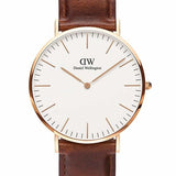 Daniel Wellington Classic St Mawes White Dial Brown Leather Strap Watch For Men - DW00100006