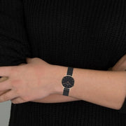 Daniel Wellington Petite Ashfield Black Dial Black Mesh Strap Watch For Women - DW00100245