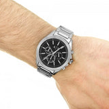 Armani Exchange Drexler Chronograph Black Dial Silver Steel Strap Watch for Men - AX2600