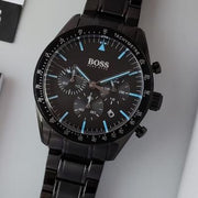 Hugo Boss Trophy Chronograph Black Dial Black Steel Strap Watch for Men - 1513675