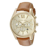 Michael Kors Lexington Chronograph Gold Dial Brown Leather Strap Watch For Men - MK8447