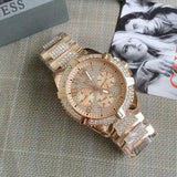 Guess Frontier Chronograph Crystals Rose Gold Dial Rose Gold Steel Strap Watch for Men - W0799G3