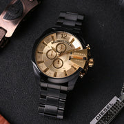 Diesel Mega Chief Chronograph Gold Dial Black Steel Strap Watch For Men - DZ4485