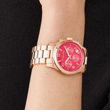 Michael Kors Runway Chronograph Pink Dial Rose Gold Steel Strap Watch For Women - MK7352