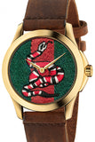 Gucci G Timeless Quartz Green & Red Dial Brown Leather Strap Watch For Men - YA126451