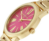 Michael Kors Hartman Quartz Pink Dial Gold Steel Strap Watch For Women - MK3520