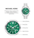 Michael Kors Lexington Chronograph Green Dial Silver Steel Strap Watch for Women - MK9152