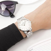 Daniel Wellington Iconic Link White Dial Silver Steel Strap Watch for Women - DW00100203