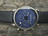 Emporio Armani Luigi Chronograph Blue Dial Black Leather Strap Watch For Men - AR1736