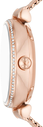 Emporio Armani Meccanico Automatic White Dial Rose Gold Mesh Strap Watch For Women - AR60063