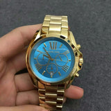 Michael Kors Bradshaw Chronograph Blue Dial Gold Steel Strap Watch For Women - MK5975