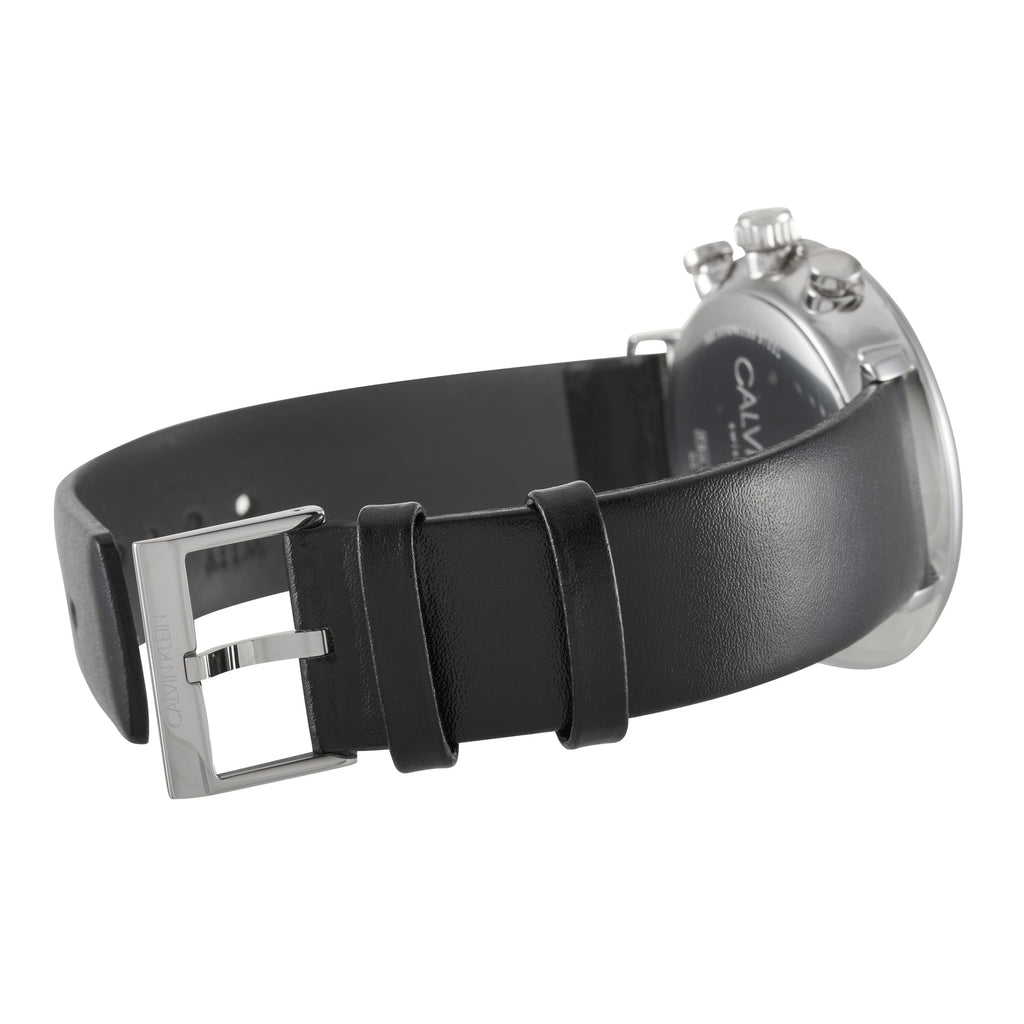 Calvin Klein High Noon Chronograph White Dial Black Leather Strap Watch for Men - K8M271C6