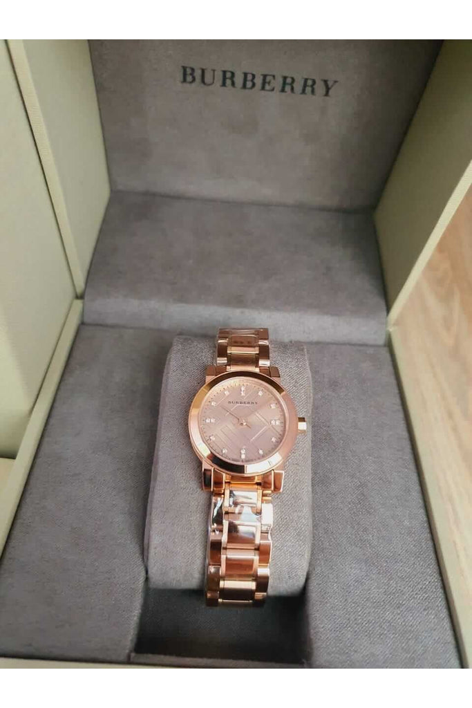 Burberry The City White Dial Rose Gold Steel Strap Watch for Women