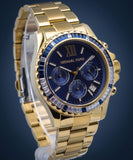 Michael Kors Everest Chronograph Blue Dial Gold Steel Strap Watch For Women - MK6971