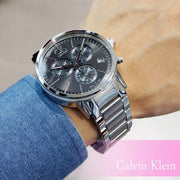 Calvin Klein Post Minimal Chronograph Black Dial Silver Steel Strap Watch for Men - K7627161
