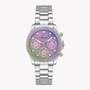 Guess Sol Chronograph Crystals Multicolor Dial Silver Steel Strap Watch For Women - GW0483L1