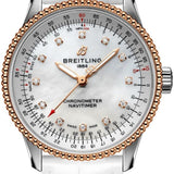 Breitling Navitimer Automatic 35 Mother of Pearl Dial White Leather Strap Watch for Women - U17395211A1P3