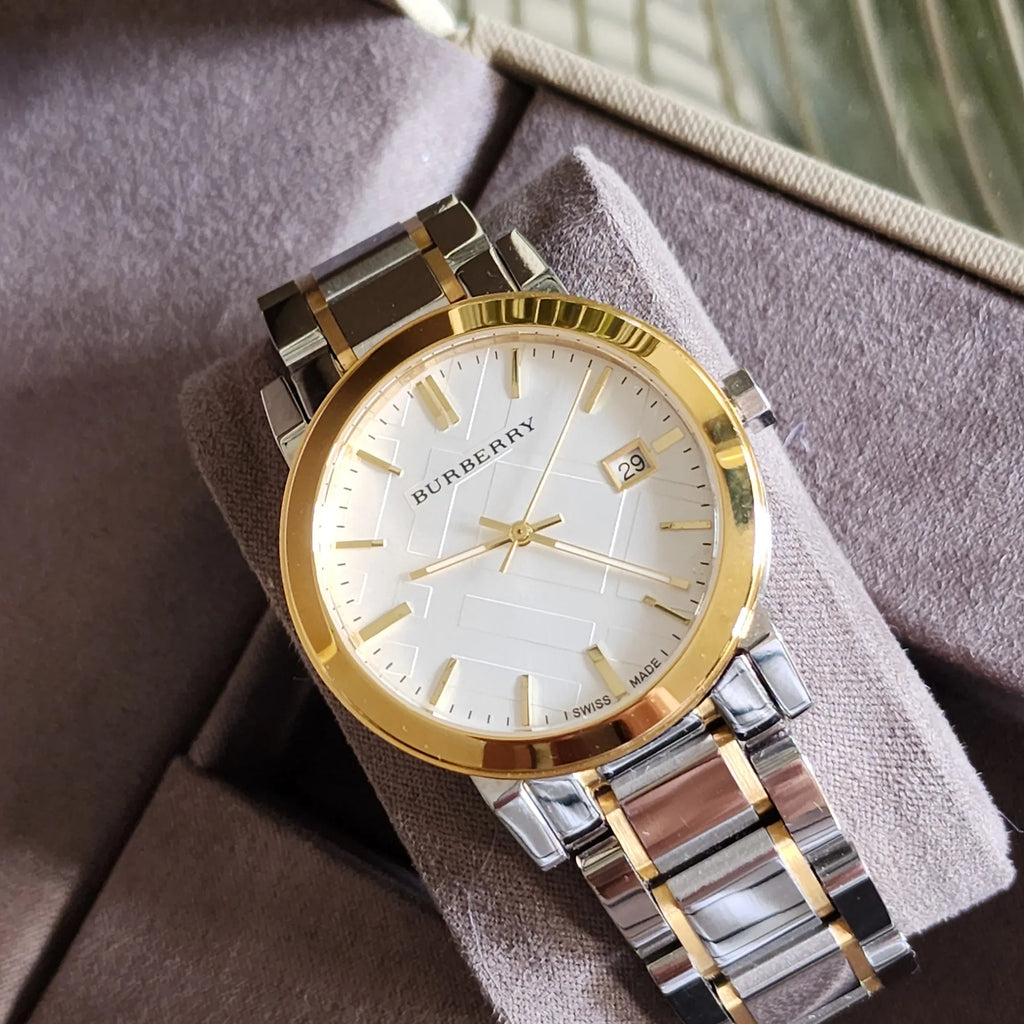 Burberry The City White Dial Two Tone Steel Strap Watch for Women