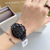 Michael Kors Bradshaw Chronograph Black Dial Black Steel Strap Watch For Women - MK6058