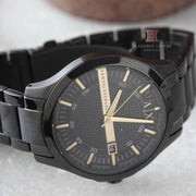 Armani Exchange Hampton Chronograph Black Dial Black Steel Strap Watch For Men - AX2413