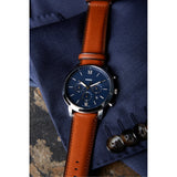 Fossil Neutra Chronograph Blue Dial Brown Leather Strap Watch for Men - FS5453