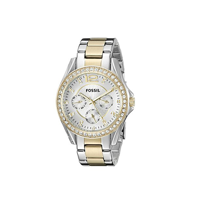 Watch for White Strap Fossil Two Dial Tone Riley Steel Women