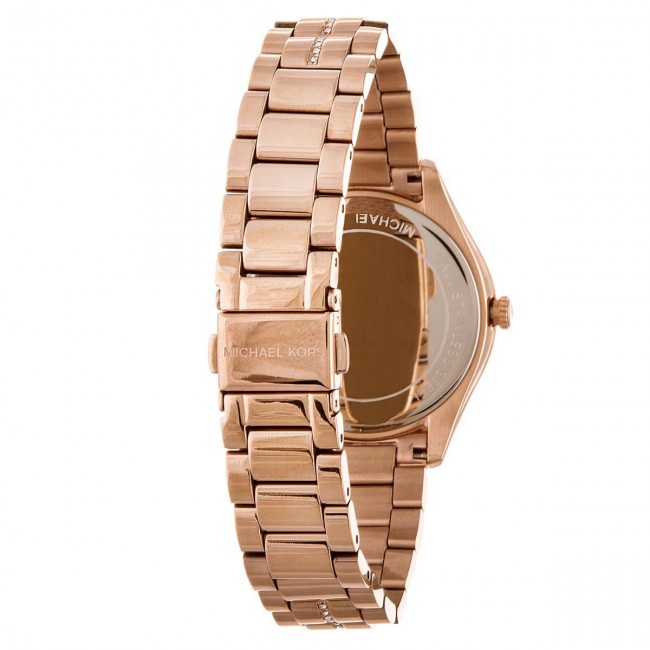 Mk3724 Michael Kors Lauryn Blue Dial Rose Gold Steel Strap Watch สำหรับผู้หญิง
