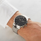 Fossil Neutra Chronograph Black Dial Silver Steel Strap Watch for Men - FS5384