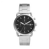 Fossil The Commuter Black Dial Silver Steel Strap Watch for Men - FS5399