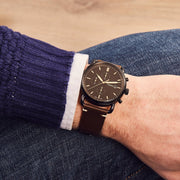 Fossil Commuter Chronograph Black Dial Brown Leather Strap Watch for Men - FS5403
