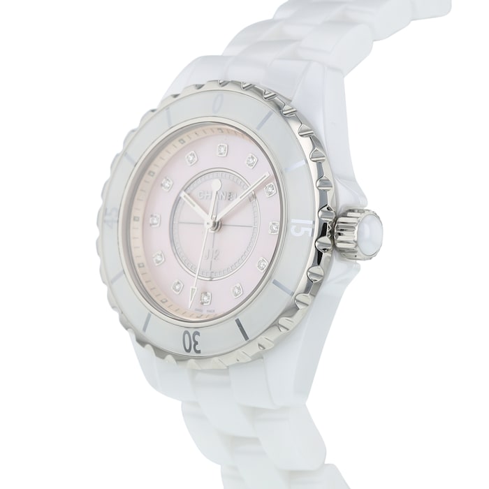 Chanel J12 Quartz Diamonds Pink Dial White Steel Strap Watch for Women  Watch for Women