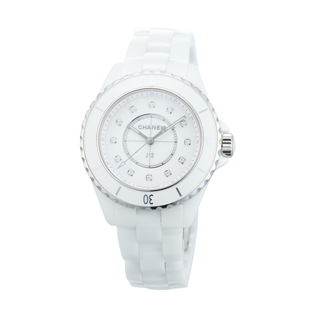 Chanel J12 Quartz Diamonds White Dial White Steel Strap Watch for Women  Watch for Women