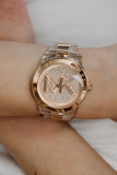 Michael Kors Runway Analog Crystals Rose Gold Dial Two Tone Steel Strap Watch for Women - MK7355